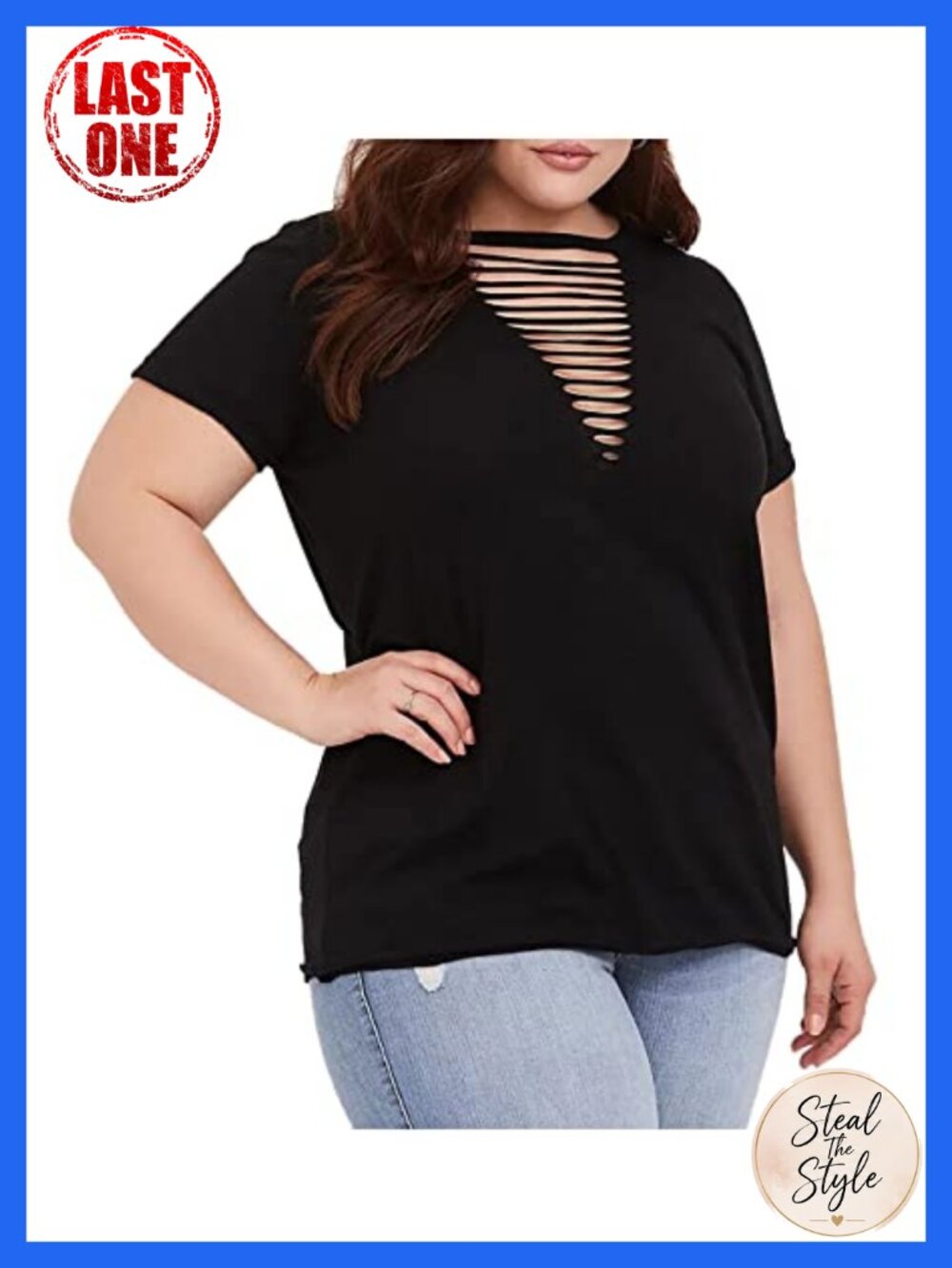 Plus Size 100% Cotton Ladder Cutout Short Sleeve Tee Women's Casual Top